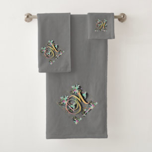 LUXURIOUS MONOGRAM M BATH TOWEL SET
