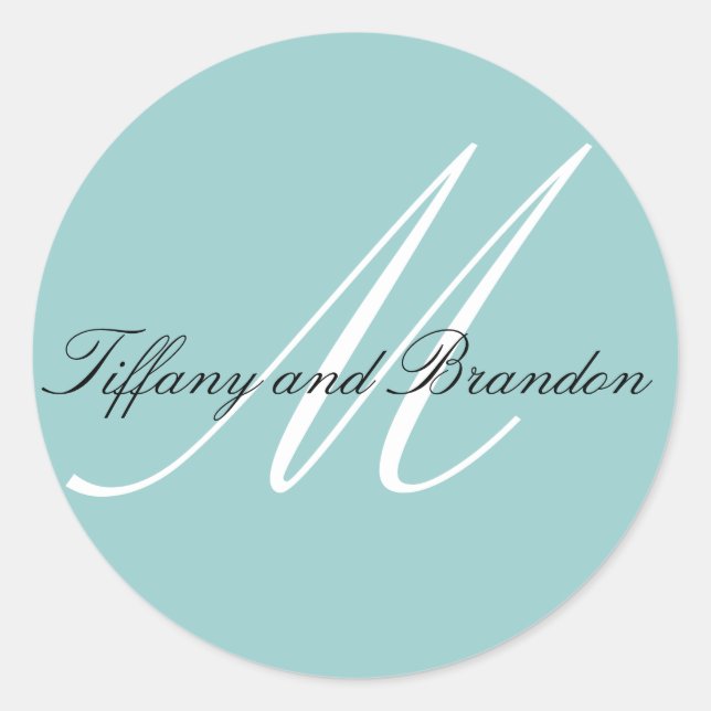 Luxurious Monogram Names Blue Wedding Sticker (Front)