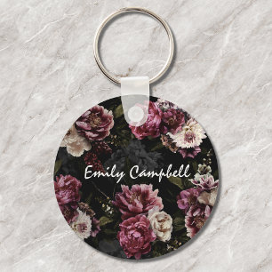 Luxurious Moody White Rose Floral Bloom Keychain