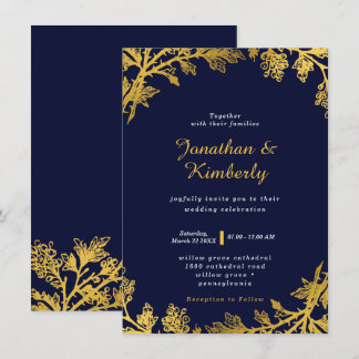 Luxurious Navy and Gold Wedding Invitation