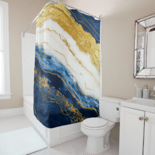 Luxurious Navy Blue & Gold Leaf Marble