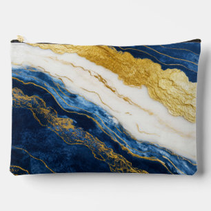 Luxurious Navy Blue & Gold Leaf Marble Accessory Pouch