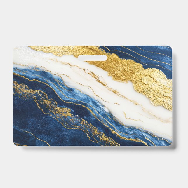 Luxurious Navy Blue & Gold Leaf Marble Badge (Front)