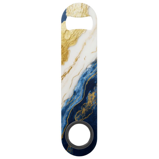 Luxurious Navy Blue & Gold Leaf Marble Bar Key (Front)