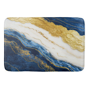 Luxurious Navy Blue & Gold Leaf Marble Bath Mat