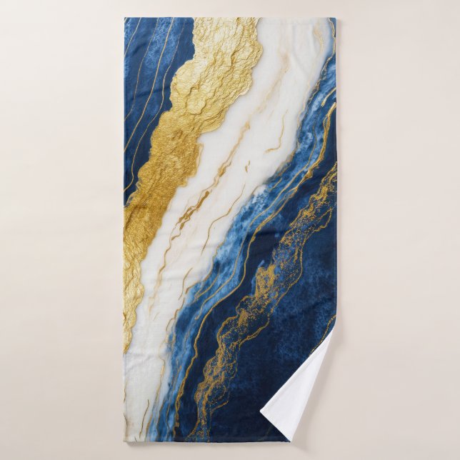 Luxurious Navy Blue & Gold Leaf Marble Bath Towel (Bath Towel)