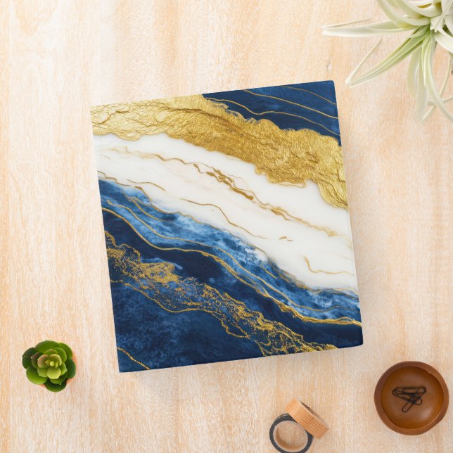 Luxurious Navy Blue & Gold Leaf Marble Binder (In Situ)