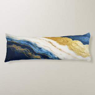 Luxurious Navy Blue & Gold Leaf Marble Body Pillow