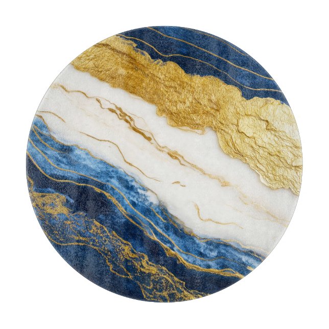 Luxurious Navy Blue & Gold Leaf Marble Cutting Board (Front)