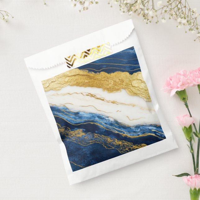 Luxurious Navy Blue & Gold Leaf Marble Favour Bag (Sealed)