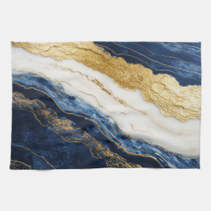 Luxurious Navy Blue & Gold Leaf Marble Kitchen Towel
