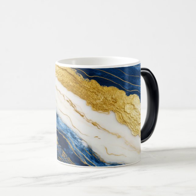 Luxurious Navy Blue & Gold Leaf Marble Magic Mug (Front Right)