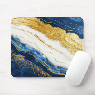 Luxurious Navy Blue & Gold Leaf Marble Mouse Pad