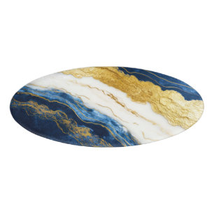 Luxurious Navy Blue & Gold Leaf Marble Name Tag