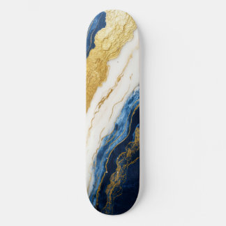 Luxurious Navy Blue & Gold Leaf Marble Skateboard