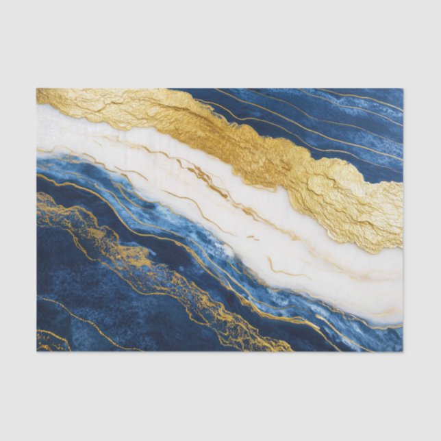 Luxurious Navy Blue & Gold Leaf Marble Tissue Paper (Front)