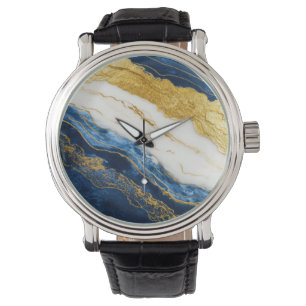 Luxurious Navy Blue & Gold Leaf Marble Watch