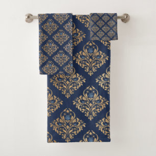 LUXURIOUS NAVY GOLD HAMPTON TOWEL SET