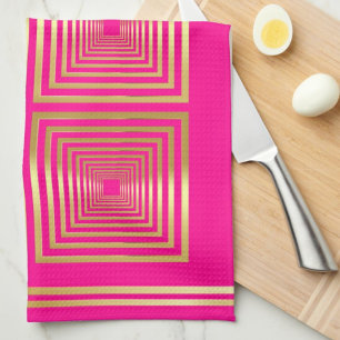 Luxurious neon hot pink gold monogram  kitchen towel