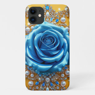 Luxurious Ornamental Blue Rose with Diamond iPhone 11 Case