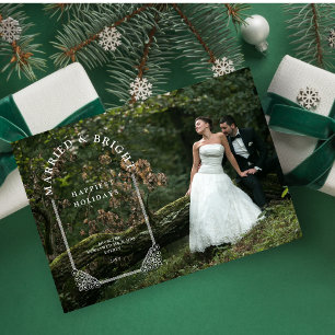 Luxurious Ornamental Dome Arch Newlyweds Photo Holiday Card