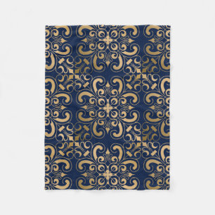 Luxurious Ornate Gold Navy Fleece Blanket