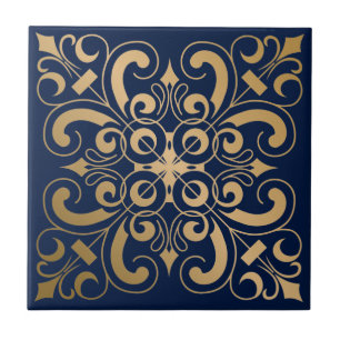 Luxurious Ornate Gold Navy Tile