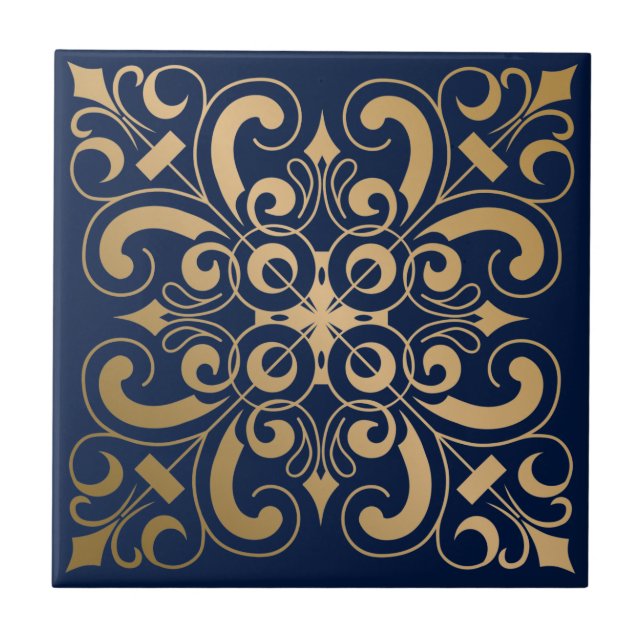 Luxurious Ornate Gold Navy Tile (Front)