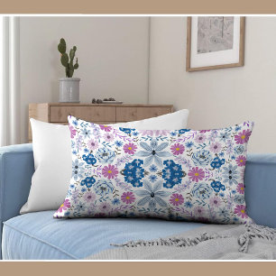 Luxurious Pastel Blue Pink Flower Interior Design Lumbar Pillow