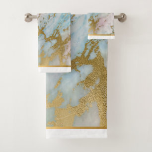 LUXURIOUS PASTEL MARBLE BATHROOM TOWEL SET