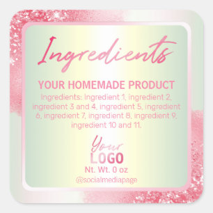 Luxurious Pastel Pink Glitter Ingredient Labels