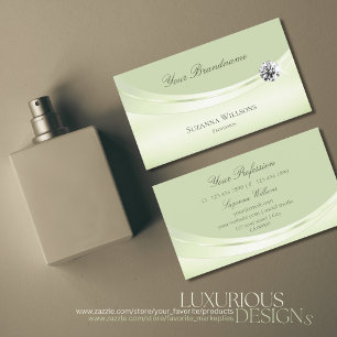 Luxurious Pastel Sage Green with Sparkled Diamond Business Card