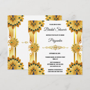 Luxurious peacock feather fan gold white elegant holiday card