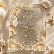  Luxurious Pearl and Gold Seashell Acrylic Wedding
