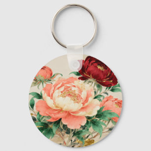 Luxurious Peony Floral Bouquet Keychain