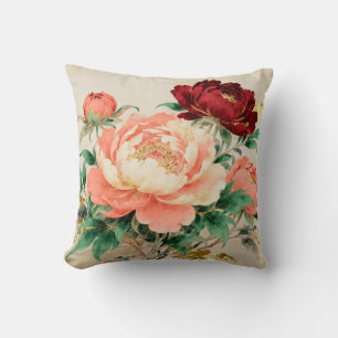 Luxurious Peony Floral Bouquet Throw Pillow