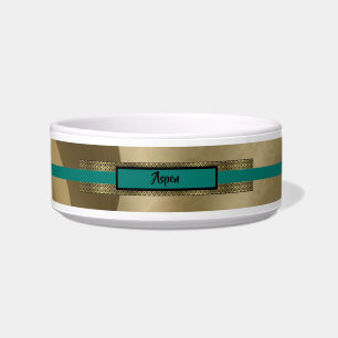 Luxurious Personalized Gold/Turquoise Pet Bowl