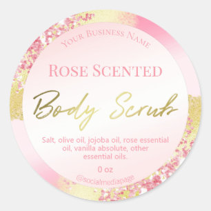 Luxurious Pink Glitter Gold Ink Body Scrub Labels