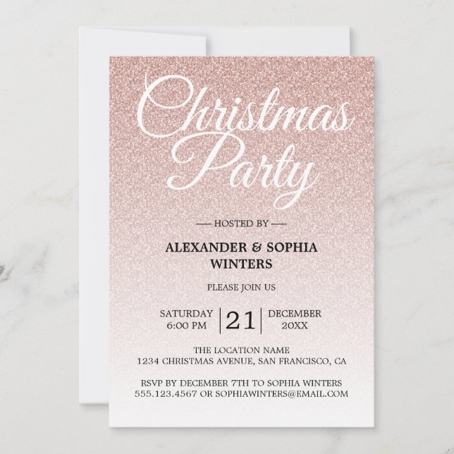 Luxurious Pink Glitter Ombre Christmas Party Invitation (Front)