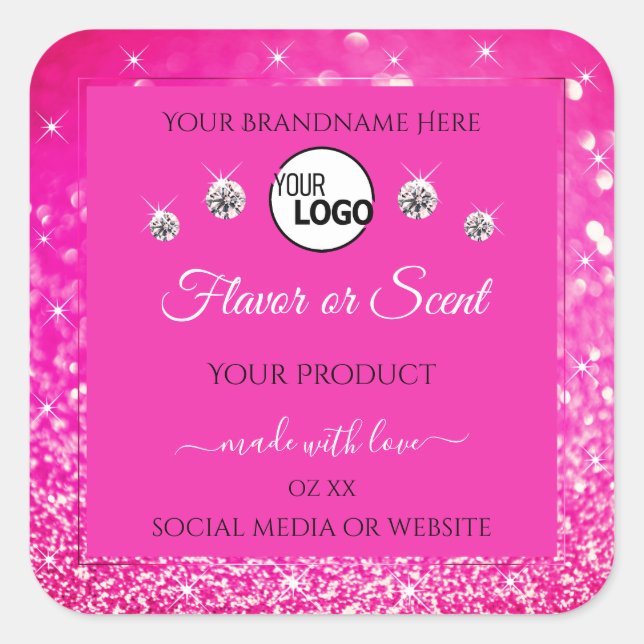 Luxurious Pink Glitter Product Label Logo Diamonds (Front)