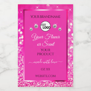 Luxurious Pink Glitter Product Label Logo Diamonds
