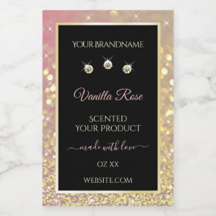 Luxurious Pink Gold Glitter Black Product Labels