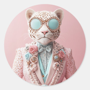 Luxurious Pink Leopard Elegance Classic Round Sticker