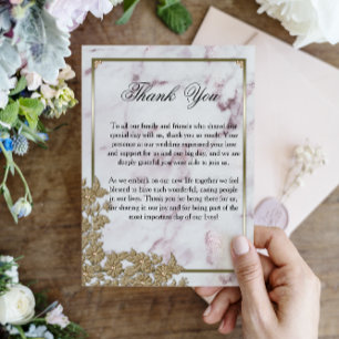 Luxurious Pink Marble and Pearls Wedding Thank You Card