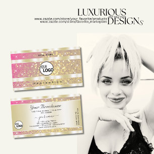 Luxurious Pink Purple Gold Glitter Stars with Logo Business Card