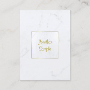 Luxurious Plain Elegant White Marble Gold Script Business Card