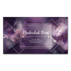 Luxurious Plum Geometric Cosmic Burst Silver Magnetic Business Card