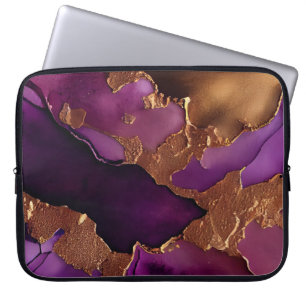 Luxurious Purple and Gold Marble Print Laptop Sleeve