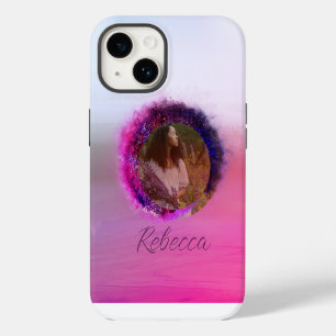 Luxurious Purple and Pink Ombre Circle Frame iPhone 14 Case