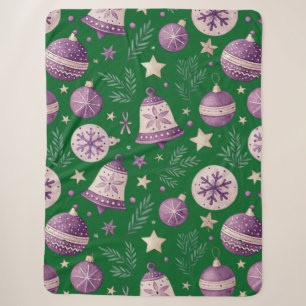 Luxurious Purple Christmas Bells Sherpa Blanket